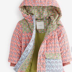NEXT Pink Multi Shower Resistant Colourblock Geo Quilted Coat (height 86 CM)